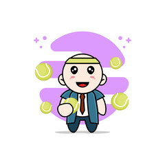 Cute businessman character holding a tennis ball.