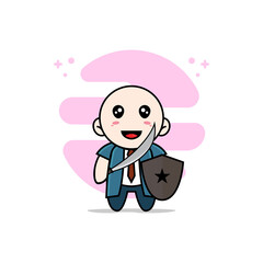 Cute businessman character wearing fighter costume.