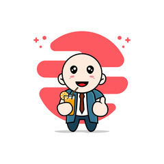 Cute businessman character holding a cup of juice