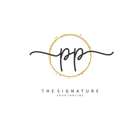 PP Initial letter handwriting and signature logo. A concept handwriting initial logo with template element.