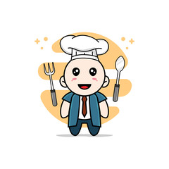Cute businessman character wearing chef costume.