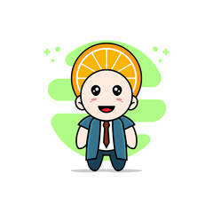 Cute businessman character wearing orange costume.