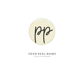 PP Initial letter handwriting and signature logo. A concept handwriting initial logo with template element.