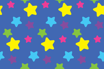 Seamless pattern with stars. Colorful background. Simple creative print for clothes, web, greeting cards, gift wrap and design. Gray, yellow, blue, purple, pink and green colors