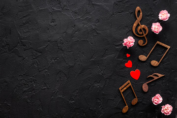 Love songs. Valentines day music with notes and flowers