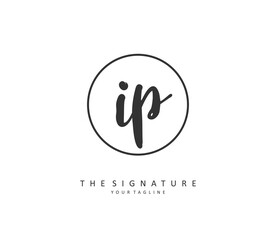 IP Initial letter handwriting and signature logo. A concept handwriting initial logo with template element.