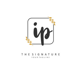 IP Initial letter handwriting and signature logo. A concept handwriting initial logo with template element.