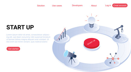 Startup website design. Modern flat design isometric concept. Conceptual isometric vector illustration for web and graphic design.