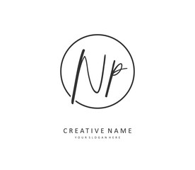 NP Initial letter handwriting and signature logo. A concept handwriting initial logo with template element.