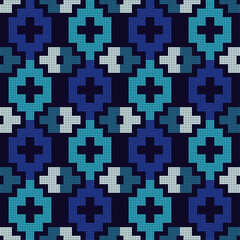 Geometric shapes from points. Mexican plaid. Seamless pattern. Design with manual hatching. Textile. Ethnic boho ornament. Vector illustration for web design or print.
