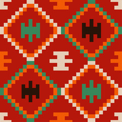 Geometric shapes from points. Mexican plaid. Seamless pattern. Design with manual hatching. Textile. Ethnic boho ornament. Vector illustration for web design or print.