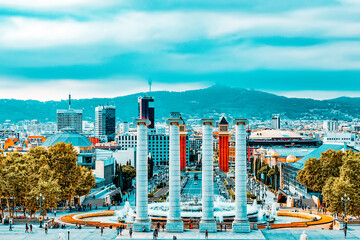 BARCELONA, SPAIN - SEPT 04: Famous   Placa De Espanya in Barcelona. September 04, 2014 in Barcelona...