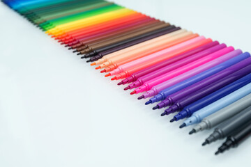 Set of multi-colored felt-tip pens for drawing and creativity. Drawing and coloring