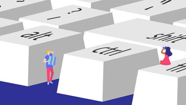 Keyboard 3D keys shortcuts concept vector illustration