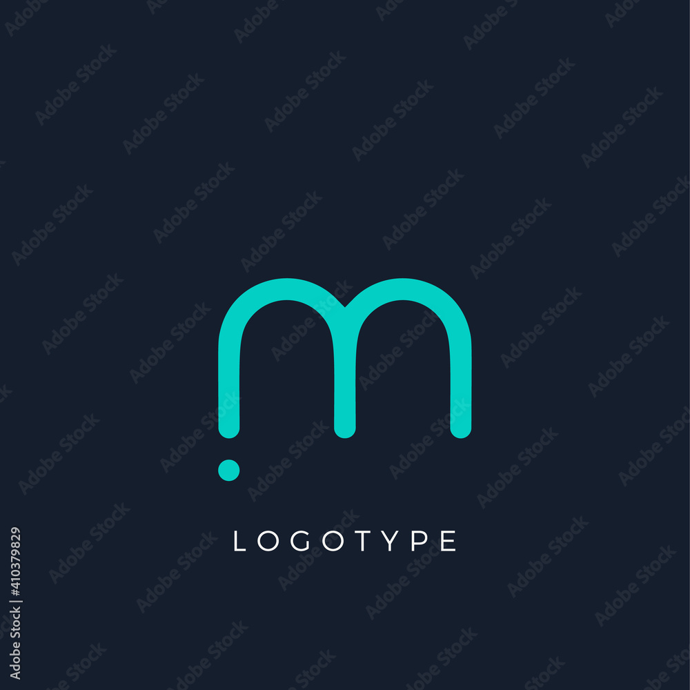 Poster minimalist letter m with dots, awesome monogram. lowercase letter for modern and creative logo conce