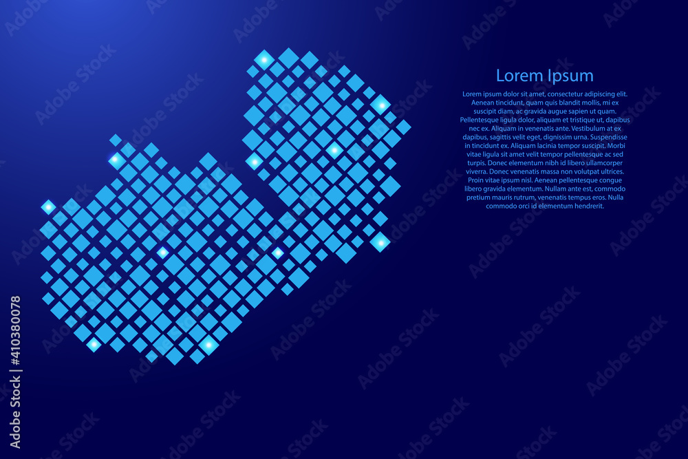 Poster zambia map from blue pattern rhombuses of different sizes and glowing space stars grid. vector illus