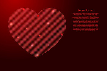 Heart is a symbol of love for Valentine's Day from red pattern slanted parallel lines and glowing space stars grid. Vector illustration.