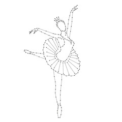 Balerina, balette dencer in the pose arabesque from abstract futuristic polygonal black lines and dots. Vector illustration. © elenvd