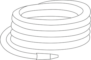 Hose for watering plants. Gardening equipment. Coiled hose. Outline image, can be used as a schematic image of an item in a thematic catalog, for coloring pages, infographics