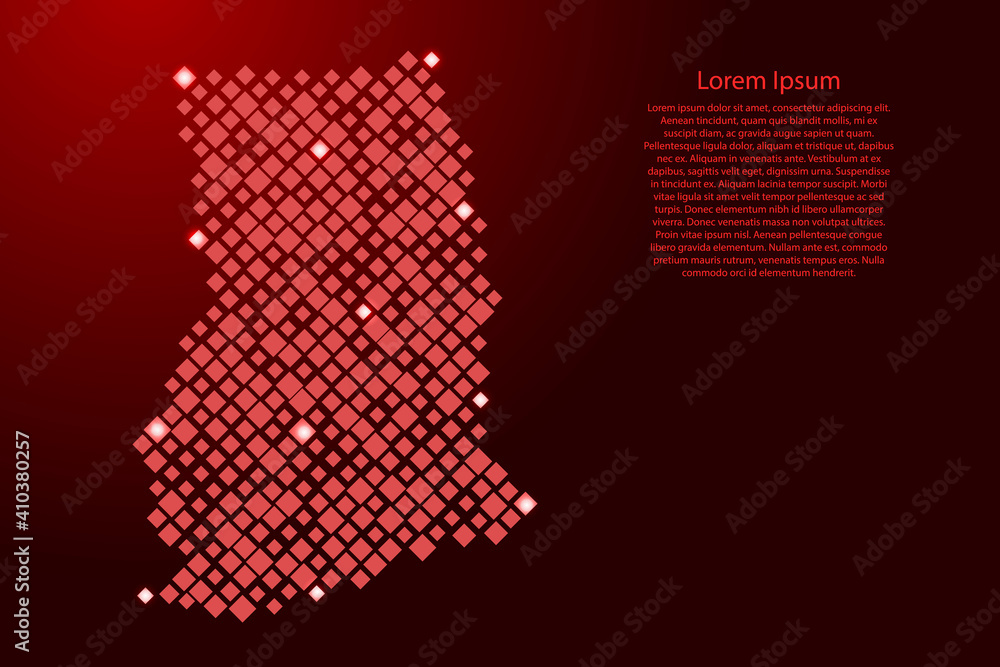 Aufkleber ghana map from red pattern rhombuses of different sizes and glowing space stars grid. vector illustr