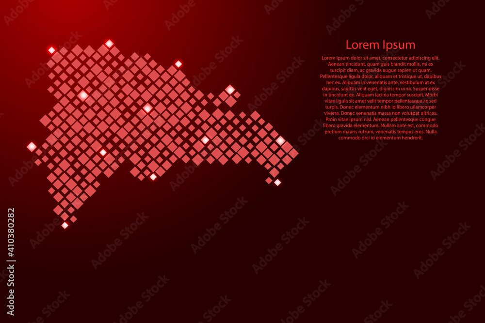Aufkleber dominican republic from red pattern rhombuses of different sizes and glowing space stars grid. vecto