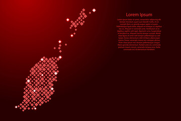 Grenada map from red pattern rhombuses of different sizes and glowing space stars grid. Vector illustration.