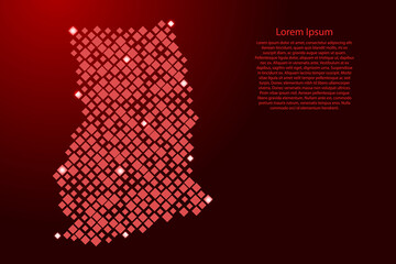Ghana map from red pattern rhombuses of different sizes and glowing space stars grid. Vector illustration.