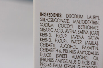 liste d'ingrédients cosmétique