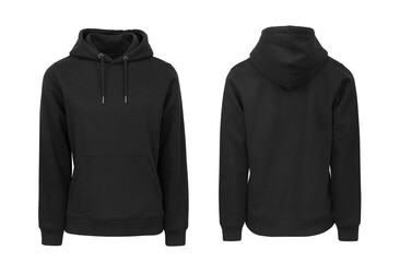 Add your own design. Black Women's Pullover Hoodie with Set-in Sleeve, cutout and Isolated on a White Background for Branding and Personalisation. Photographed on a Medium Female Ghost Mannequin. - obrazy, fototapety, plakaty