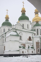 St. Sophia Cathedral in Kiev in winter snowfall.  Ukraine.  