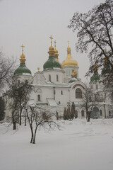 St. Sophia Cathedral in Kiev in winter snowfall.  Ukraine.  