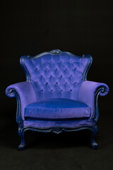 blue Isolated Bergère armchair on black background