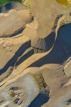 Aerial view of the sandy shapes of a quarry in Blackberry Township, Illinois, United States of America.