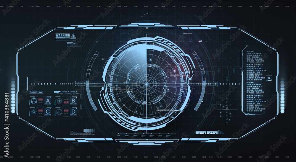Poster abstract virtual graphic touch user interface. sky-fi helmet with futuristic interface. military rad