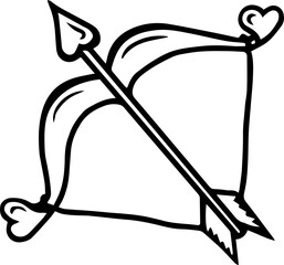 vector line art illustration of bow and arrow on the white background