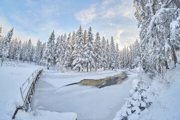 frozen river. snowy beautiful winter