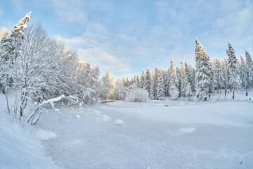 frozen river. snowy beautiful winter