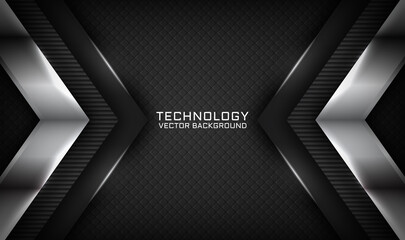 Abstract 3D black techno background overlap layers on dark space with white light effect decoration. Modern graphic design template elements for flyer, card, cover, brochure, or landing page