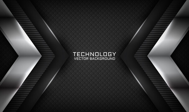 Abstract 3D black techno background overlap layers on dark space with white light effect decoration. Modern graphic design template elements for flyer, card, cover, brochure, or landing page