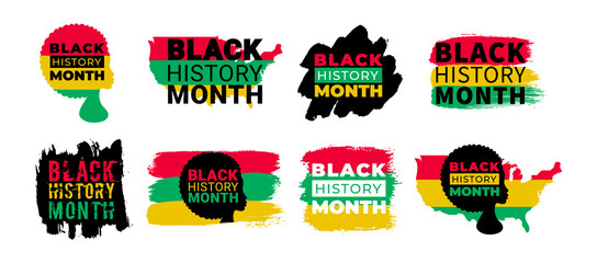 Black History Month. Vector African American History, African Woman and USA map Designs set