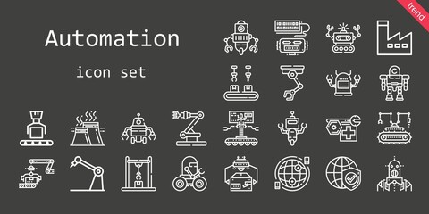automation icon set. line icon style. automation related icons such as robot, factory, industry, industrial robot, internet