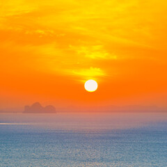 Many small islands landscape on sunset sea with colorful sunset sky