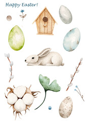 Set of watercolor isolated illustrations for Easter holiday
