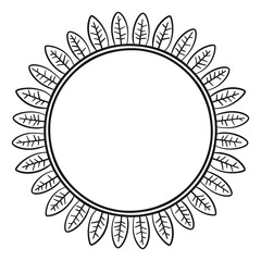 Circular border with leaves, 1. Vector illustration of a wreath of leaves in black line on white background.