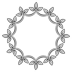 Circular border with leaves, 2. Vector illustration of a wreath of leaves in black line on white background.