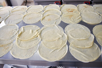 Ready baked dough for pancakes. Homemade food.