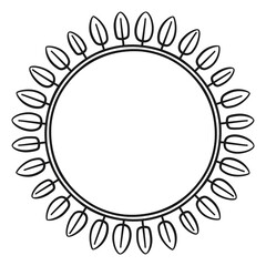 Circular border with leaves, 7. Vector illustration of a wreath of leaves in black line on white background.