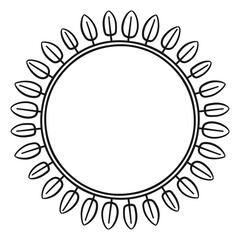 Circular border with leaves, 7. Vector illustration of a wreath of leaves in black line on white background.