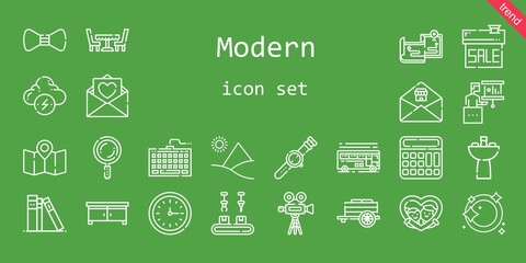 modern icon set. line icon style. modern related icons such as bus, calculator, keyboard, maps, brainstorm, sink, drawer, video camera, wall clock, cart, presentation, search, sale, library