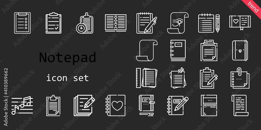 Poster notepad icon set. line icon style. notepad related icons such as note, diary, notes, paper, notepad,
